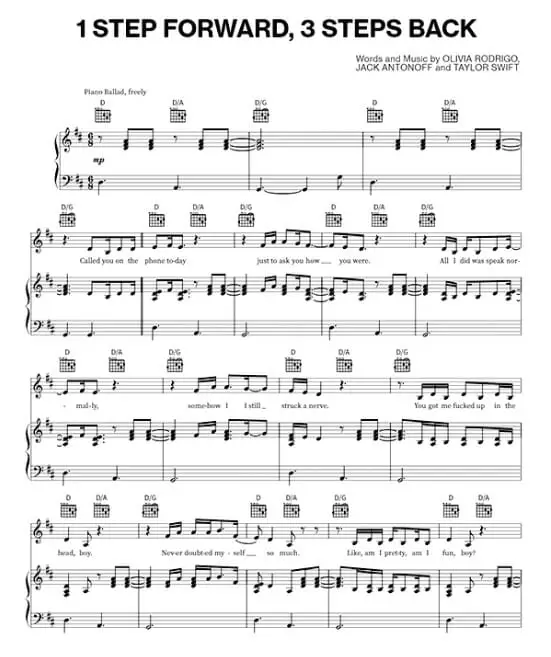 1 step forward 3 steps back printable free sheet music for piano 