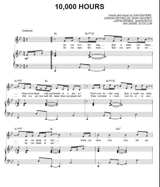 10 000 hours printable free sheet music for piano 