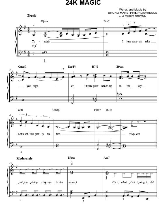 24k magic printable free sheet music for piano 