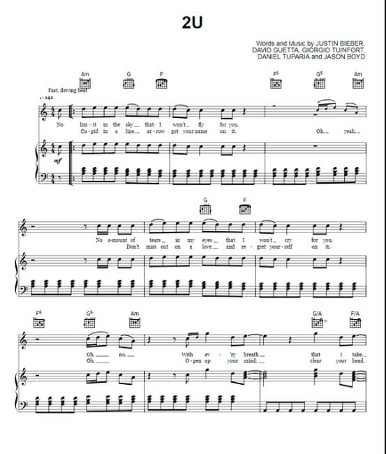 2u printable free sheet music for piano 