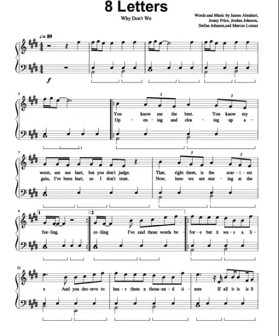 8 letters printable free sheet music for piano 