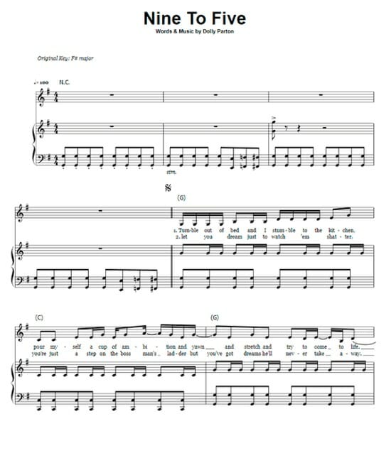 9 to 5 printable free sheet music for piano 