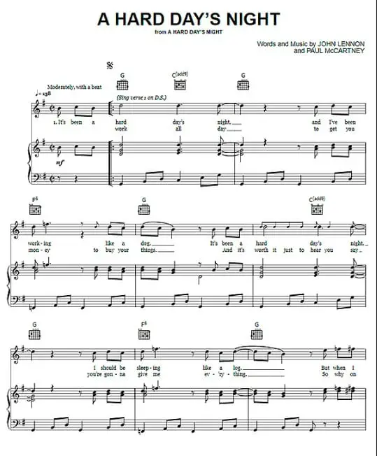 a hard days night printable free sheet music for piano 