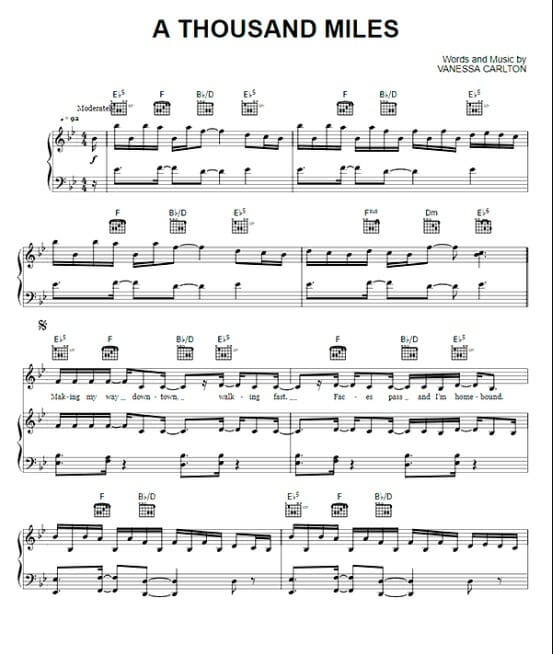 a thousand miles printable free sheet music for piano 