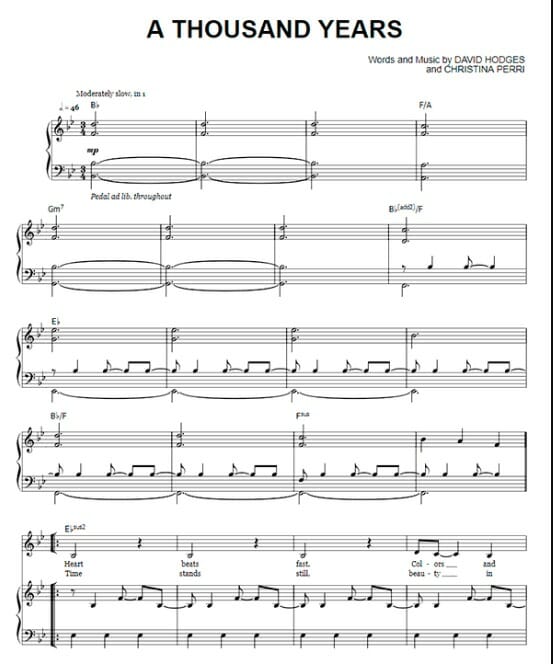 a thousand years printable free sheet music for piano 