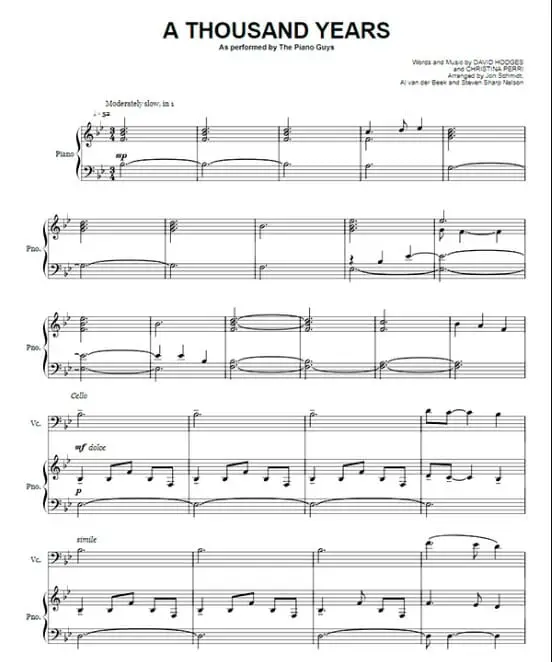 a thousand years the piano guys printable free sheet music for piano 