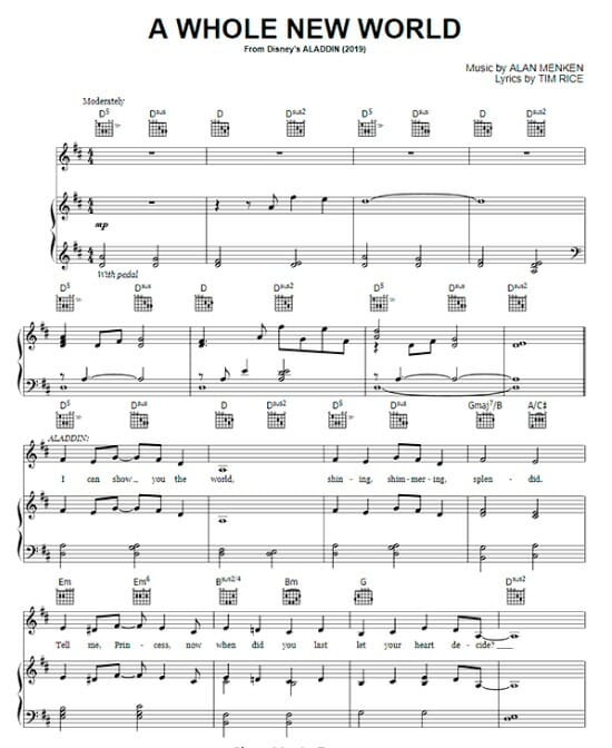 a whole new world printable free sheet music for piano 