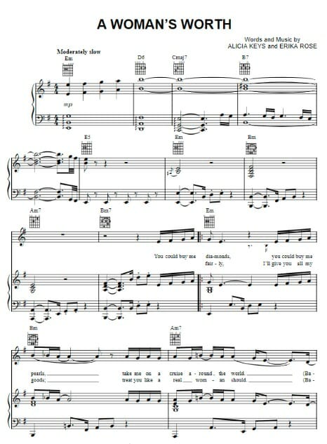 a womans worth printable free sheet music for piano 