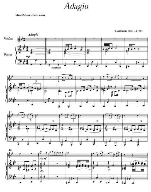 adagio printable free sheet music for piano 