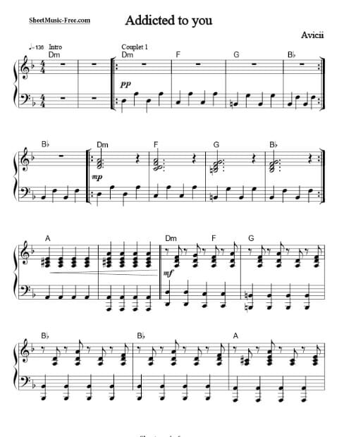 addicted to you printable free sheet music for piano 