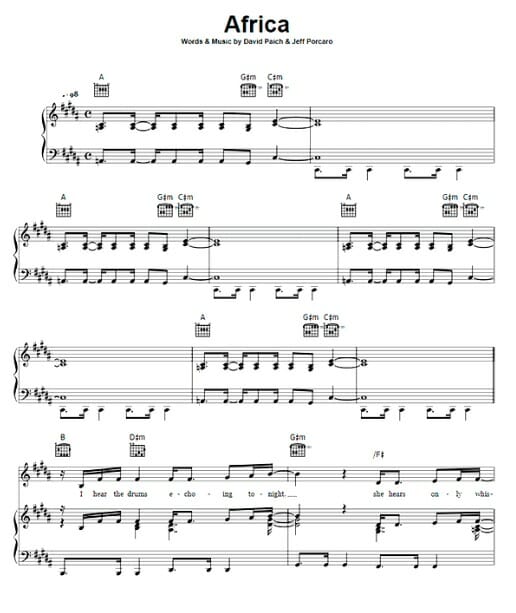 africa printable free sheet music for piano 