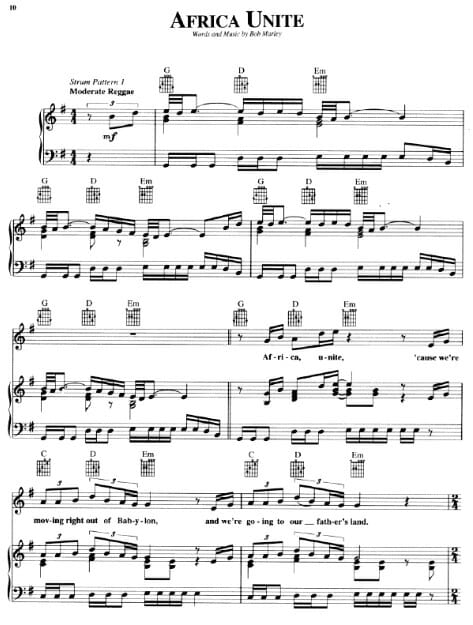 africa unite printable free sheet music for piano 