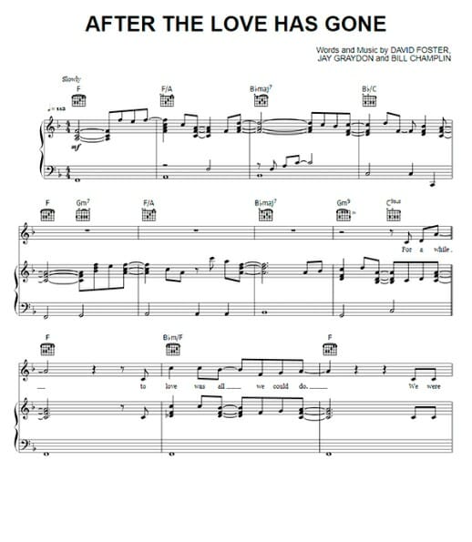 after the love has gone printable free sheet music for piano 