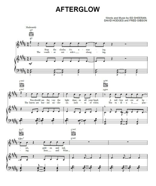 afterglow printable free sheet music for piano 