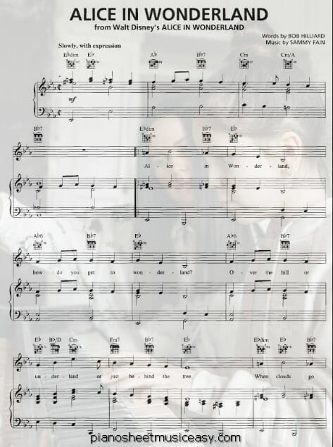alice in wonderland printable free sheet music for piano 
