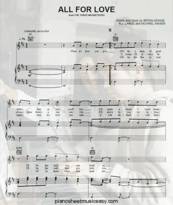 all for love printable free sheet music for piano 
