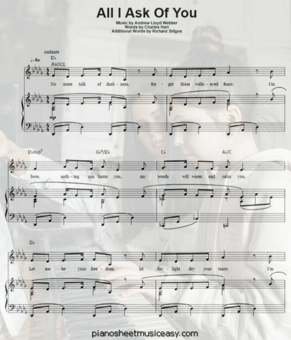 all i ask of you printable free sheet music for piano 