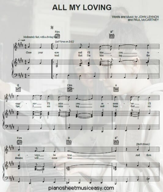 all my loving printable free sheet music for piano 