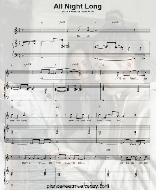 all night long printable free sheet music for piano 