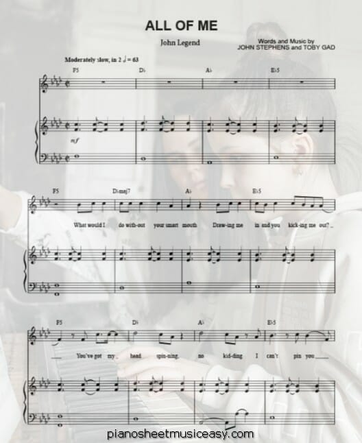 all of me john legend printable free sheet music for piano 