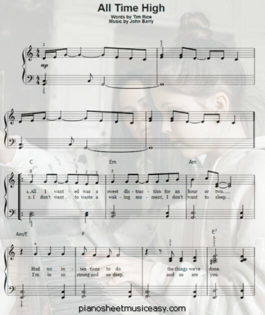 all time high printable free sheet music for piano 