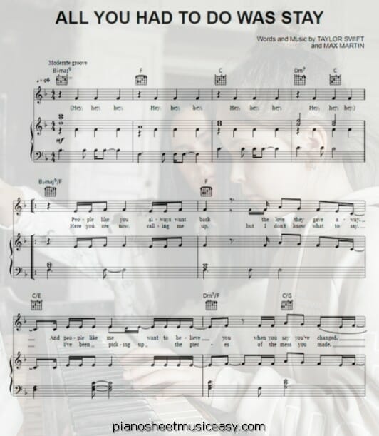 all you had to do was stay printable free sheet music for piano 