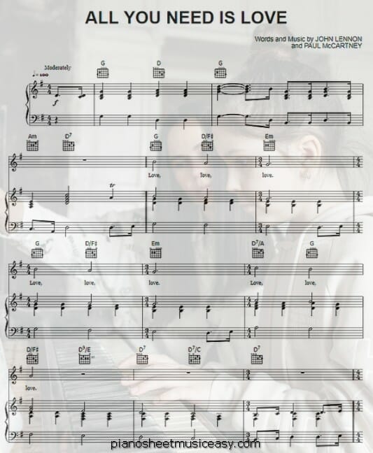 all you need is love printable free sheet music for piano 