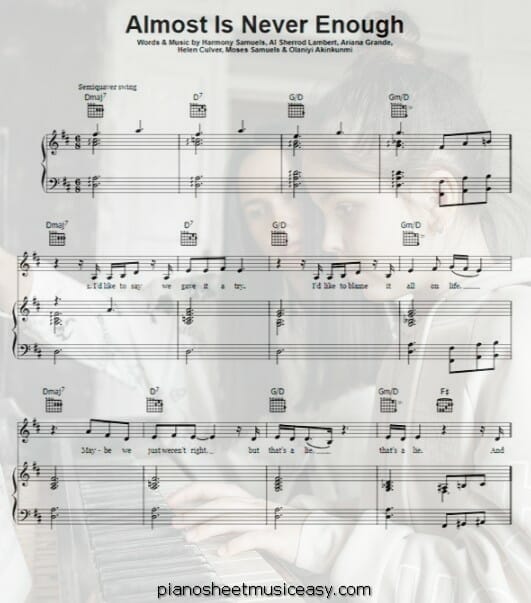 almost is never enough printable free sheet music for piano 