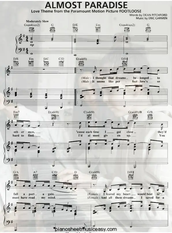 Almost paradise piano sheet music