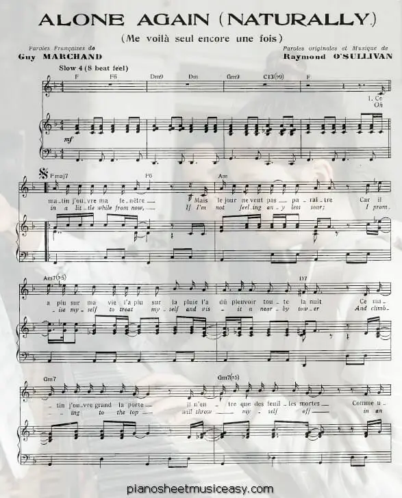 alone again printable free sheet music for piano 