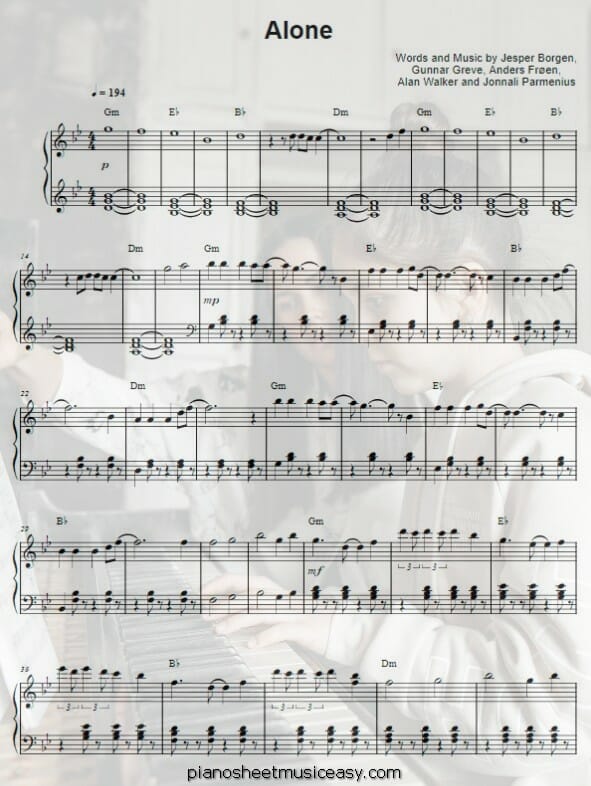 alone alan walker printable free sheet music for piano 