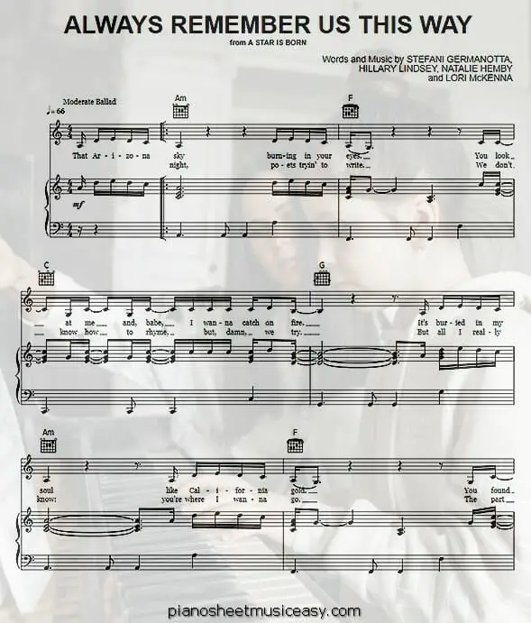 always remember us this way printable free sheet music for piano 