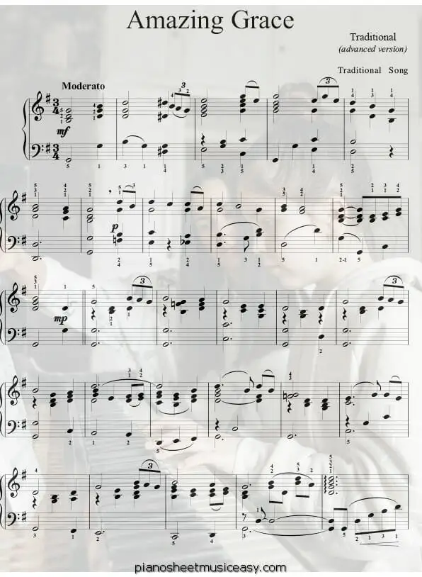 amazing grace printable free sheet music for piano 