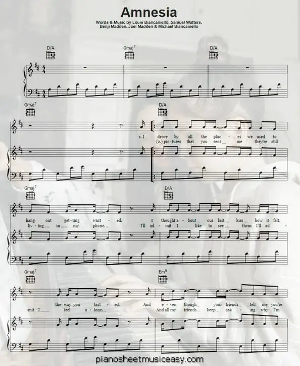 amnesia sheet music printable free sheet music for piano 