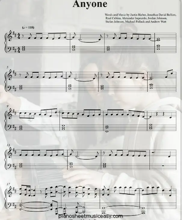 anyone justin bieber printable free sheet music for piano 