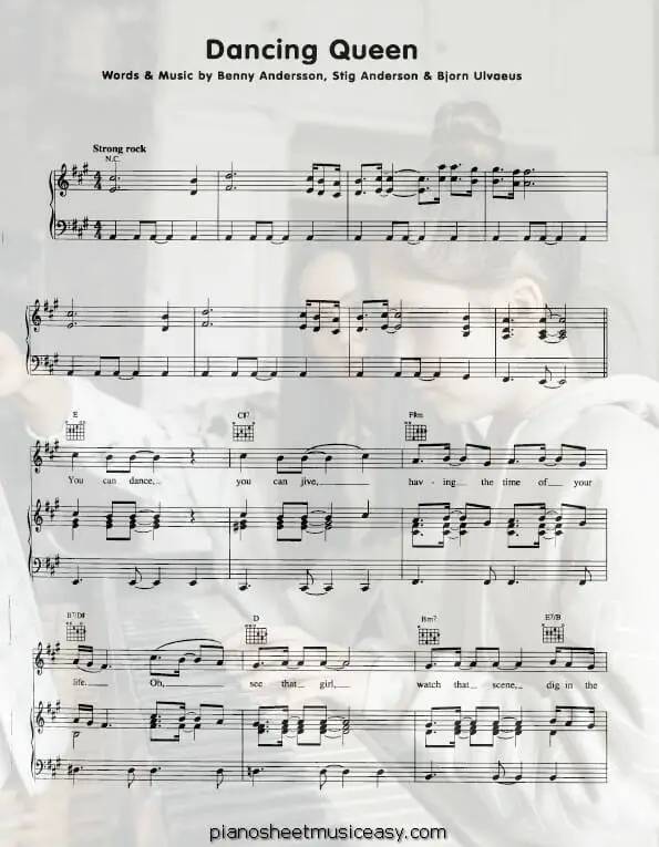 dancing queen printable free sheet music for piano 