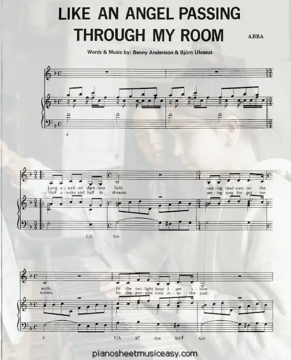 like an angel passing through my room printable free sheet music for piano 