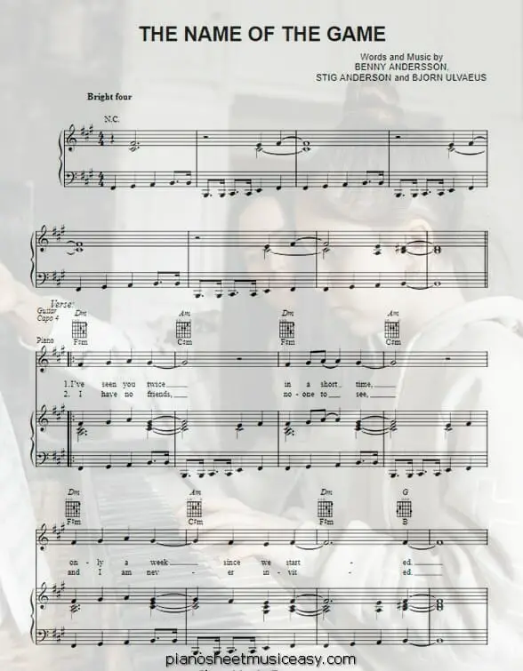 the name of the game printable free sheet music for piano 