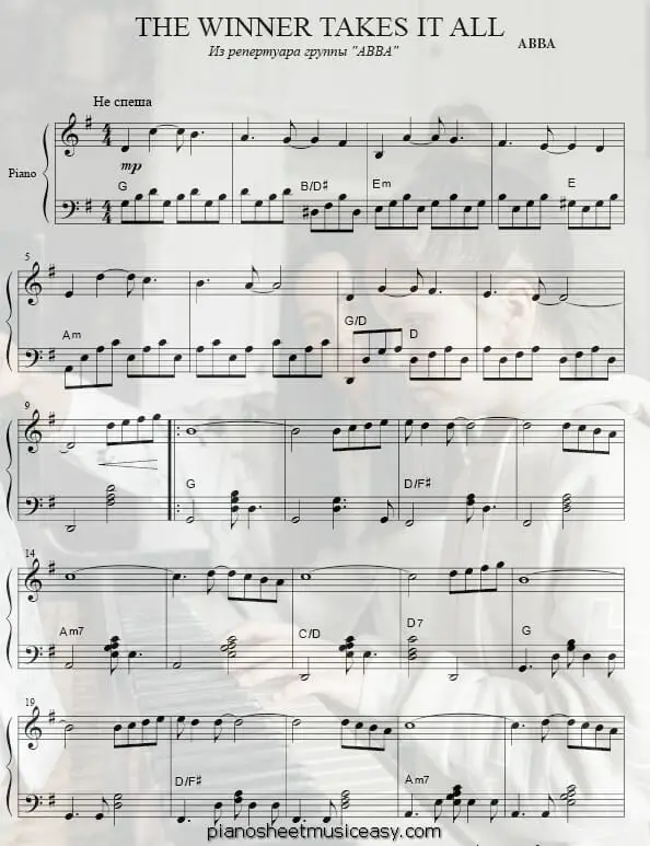 the winner takes it all printable free sheet music for piano 