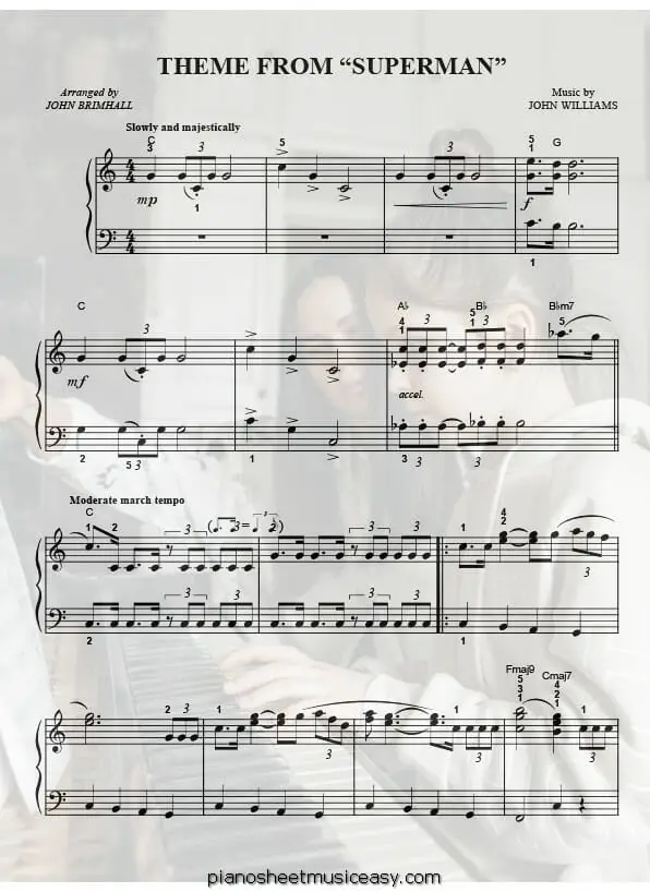 Superman printable free sheet music for piano 