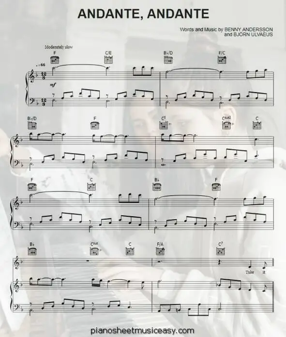 andante andante printable free sheet music for piano 