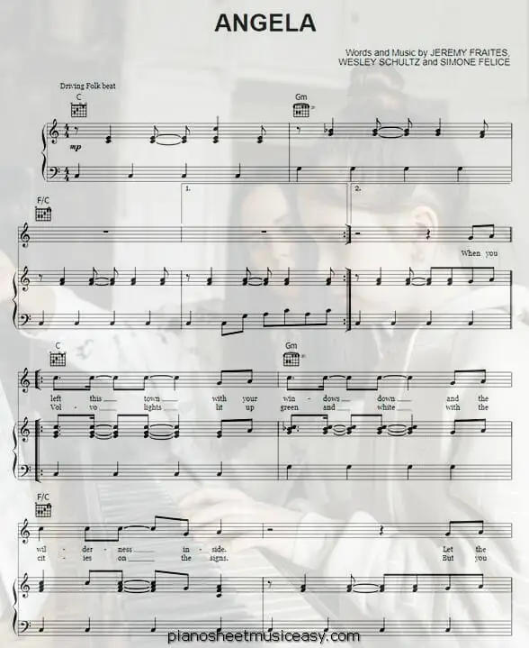angela the lumineers printable free sheet music for piano 