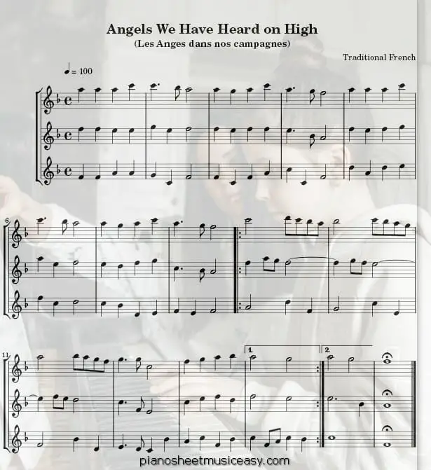 angels we have heard on high flute printable free sheet music for piano 