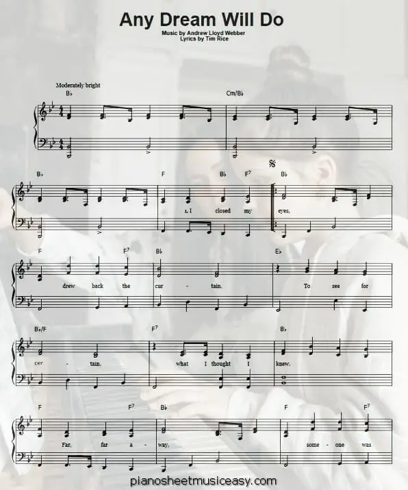 any dream will do printable free sheet music for piano 