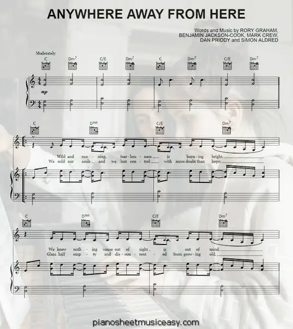 anywhere away from here printable free sheet music for piano 