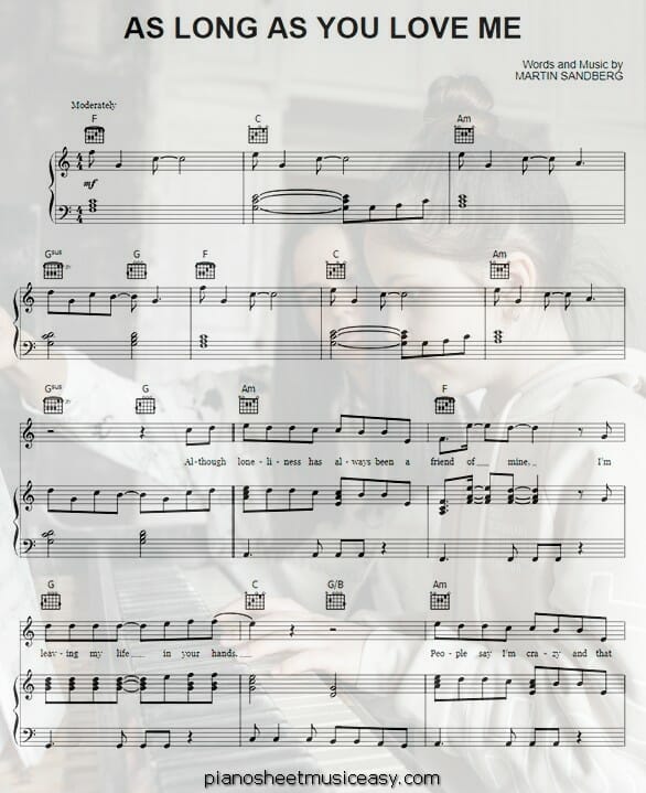 as long as you love me printable free sheet music for piano 