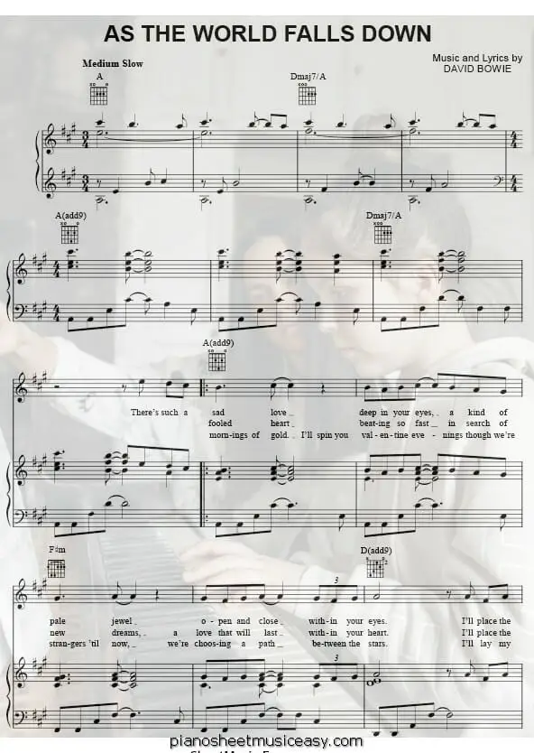 as the world falls down printable free sheet music for piano 