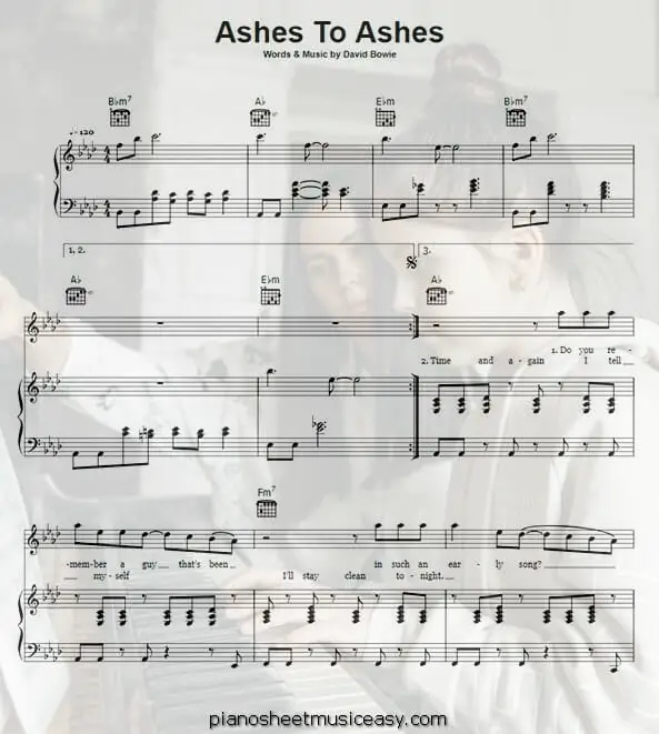 ashes to ashes printable free sheet music for piano 