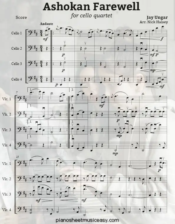 ashokan farewell printable free sheet music for piano 