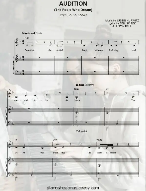 audition printable free sheet music for piano 